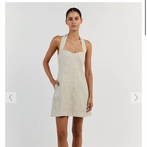 DISSH Willow natural linen mini halter dress- with pockets. NWT!!